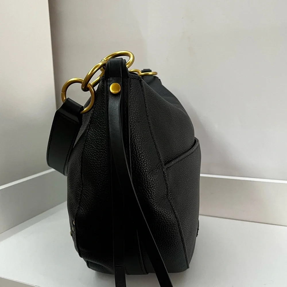 VINCE CAMUTO Black Jenna Nayla Studded Leather Hobo Shoulder Bag